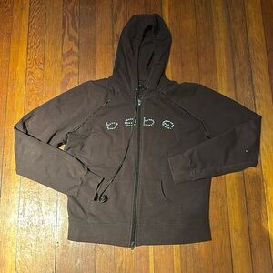 Y2k BEBE rhinestone brown zip up hoodie